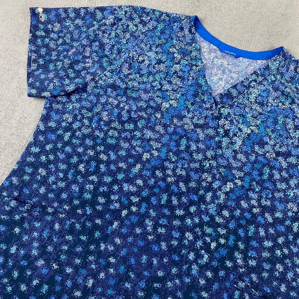 Carhartt Womens 2X Scrub Top Blue Purple Floral Force V-Neck Pockets C12614
